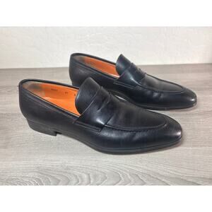 Santoni Gavin Black Leather Penny Loafers- Made in Italy- Men's Size 10- EUC